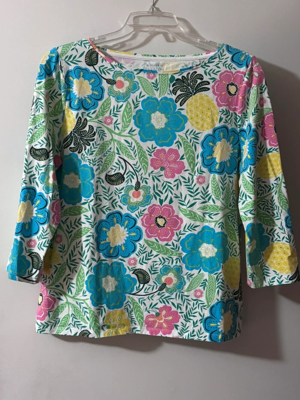 Talbots Multicolor Pineapple Floral Print 3/4 Sleeve Tee - XL